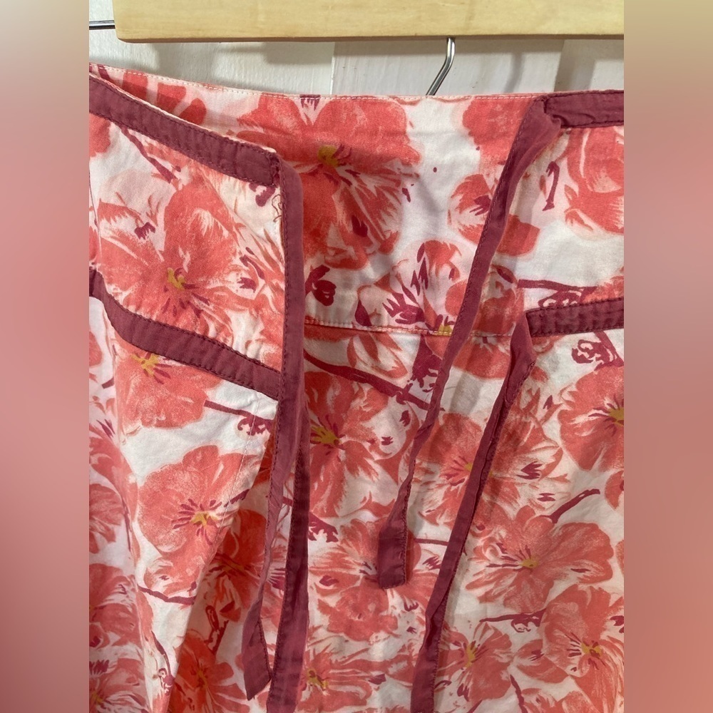 Elevenses Anthro Pink Floral Skirt Sz 2 100% Cotton Tie Straps - Picture 5 of 8